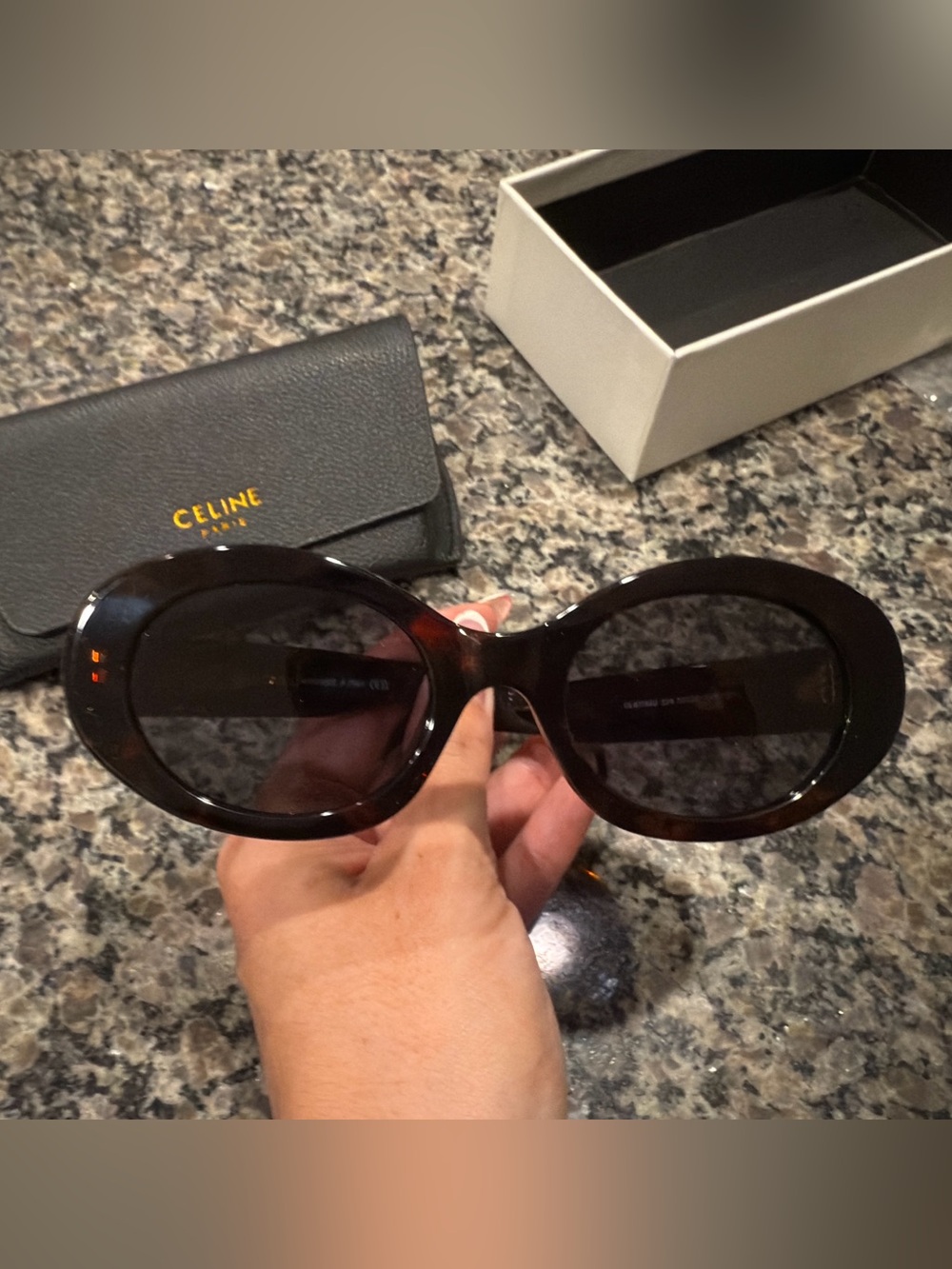 Celine Triomphe Dark Tortoise Oval Sunglasses